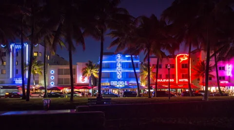 4K Time lapse - Art deco district, Ocean Drive, South Beach, Miami, Florida, USA Stock Footage 54135038