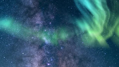 4K Time-lapse of Aurora Borealis and Milky Way Galaxy Starry Night Stock Footage 332157394