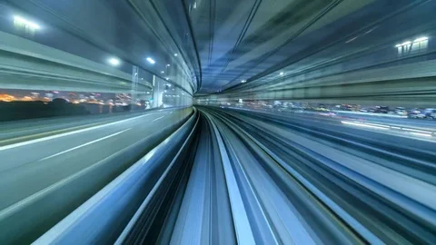 4K Time lapse of automatic train moving to tunnel, Tokyo, Japan Stock Footage 79539495