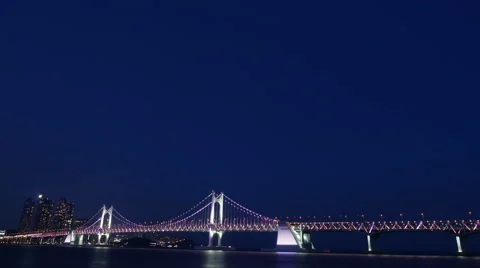 4K, Time lapse, Background, Gwangan Bridge from evening to night in Busan, Stock Footage 63010977