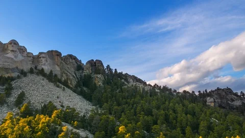 4K Time lapse of beautiful clouds over Mt Rushmore in South Dakota's Black Hills Stock Footage 128377566