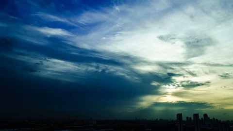 4K Time lapse beautiful fluffy storm cloudy blue sky smoothly flowing Stock Footage 93034646