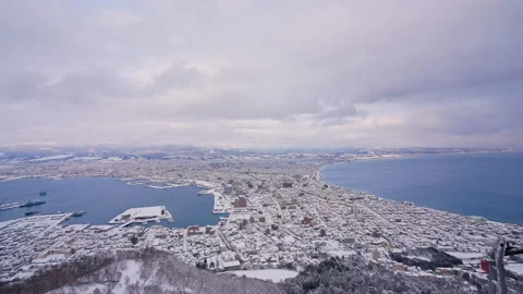 4K Time lapse Beautiful landscape Hakodate City view of Hakodate mountain Stock Footage 166556750