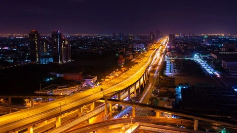 4K time lapse beautiful night cityscape before morning on twighlight sky Stock Footage 92682753