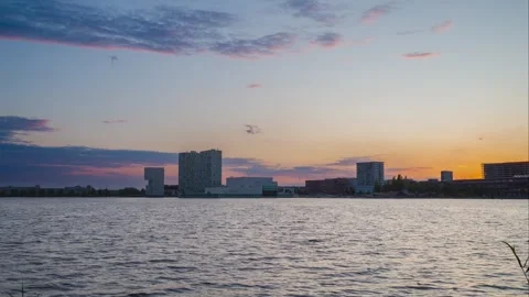4K Time-lapse, Beautiful sunset city skyline at waterfront in Almere, Flevoland Video stock 244845479