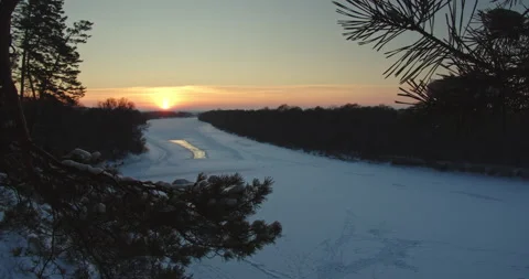 4K time lapse - Beautiful winter snowy landscape while sunset. Beautiful view Stock Footage 147384036
