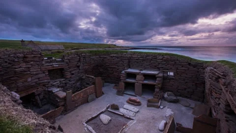 4K Time Lapse of Blue Hour at Skara Brae in Sandwick Orkney Stock-Footage 256095807