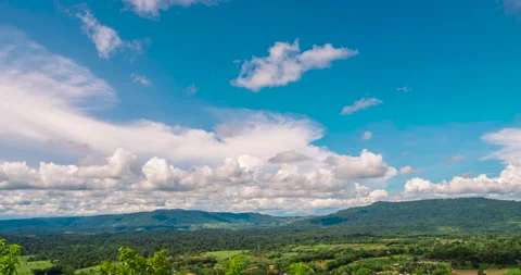 4K Time Lapse  blue sky white cloud bright, clear cloudy scenery green mountain  Видео 153390515