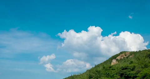 4K Time Lapse blue sky white cloud bright, clear cloudy scenery green mountain Stock Footage 277312033