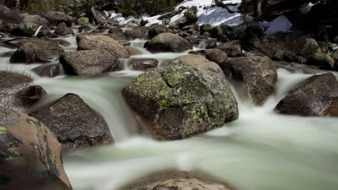 4K time lapse of blurred motion smooth, snow melt, river water in Yosemite Stock Footage 148195916