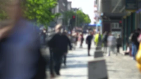 4K Time Lapse of Blurry Anonymous Crowd of People Walking in British City Stock Footage 119144163