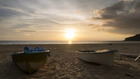 4K Time - lapse  boat with movement cloud and sunset at karon bech , PHUKET.. Stock Footage 74127795
