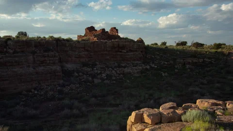 4K Time Lapse Of A Box Canyon Pueblo Ruins on a high cliff edge at sunset Stock Footage 159522868