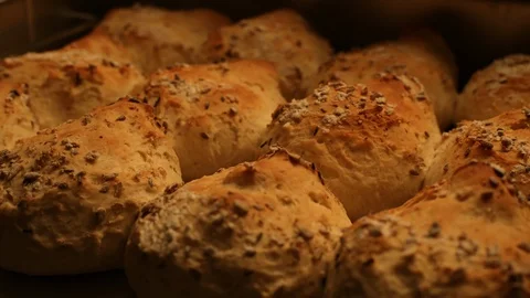 4K Time lapse of Bread Baking in Oven and Turning Brown Stock Footage