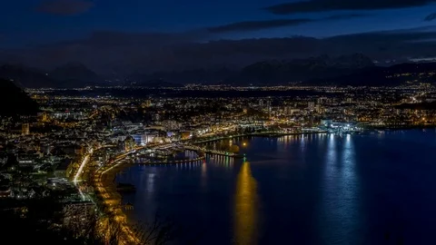 4K Time Lapse Bregenz Lake Night Fireworks Stars Clouds Stock Footage 73515107