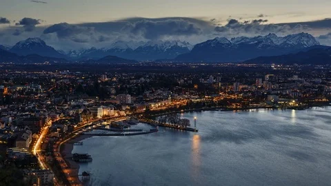 4K Time Lapse Bregenz Lake Blue Hour Clouds Stock Footage 73516079