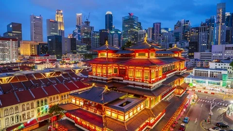 4k Time lapse of Buddha Tooth Relic Temple at China Town in Singapore. Stock Footage 126497051