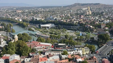 4K time lapse. Building and transport of the old city of Tbilisi; Georgia. Stock Footage 119018977