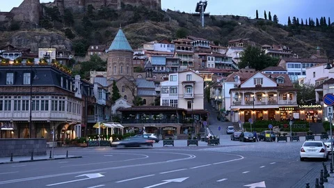 4K time lapse. Building and transport of the old city of Tbilisi; Georgia. Stock Footage 119398723