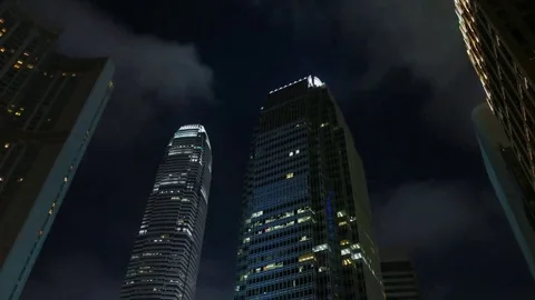 4k Time-lapse of Building in Hong Kong city at night Stock Footage 69204787
