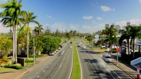4k time lapse. Busy, day time traffic. Gold Coast, sea world drive Stock Footage 167782882