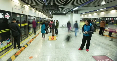 4K time lapse of busy subway station in Shanghai, China Stock Footage 49220682