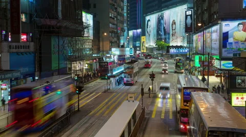 4k time lapse of busy traffic street in hong kong Stock Footage 46544782
