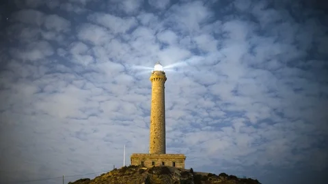 4k time lapse of Cabo do Palos Lighthouse in Spain Stock Footage 99592220