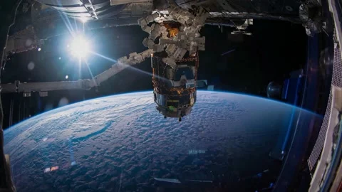 4K time lapse of Canada Arm module of the International Space Station. Stock Footage 155762621