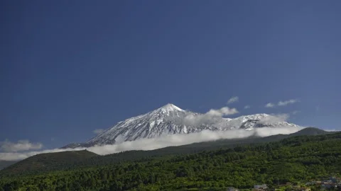4K time-lapse of clouds flowing around snow-capped Mount Teide, Tenerife Stock Footage 329671354