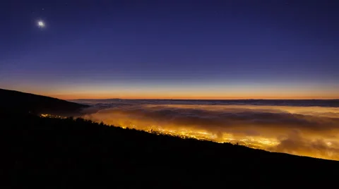 4K Time Lapse Clouds Moon Stars City Lights Stock Footage 66798626