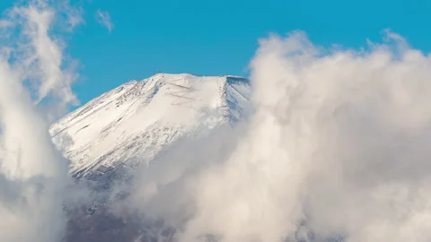 4K Time lapse of Clouds with Mt. Fuji over Lake Yamanaka, Japan. Stock Footage 140244983