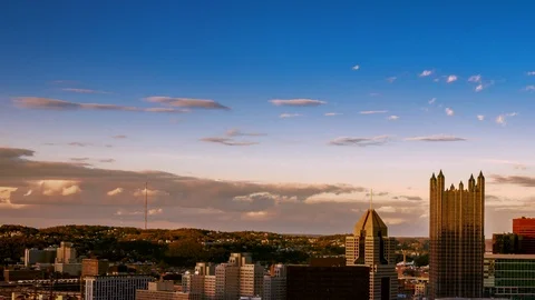 4K Time Lapse Clouds Over Pittsburgh Skyscrapers Stock Footage 97279499