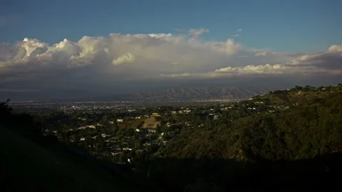 4K Time-lapse of clouds over San Fernando Valley at Sunset Stock Footage 219350399