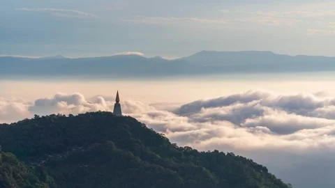 4K Time lapse clouds as the sky sunrise fog form misty nature ridge mountains Stock Footage 147131654