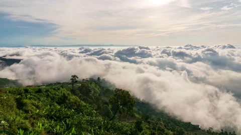 4K Time lapse clouds as the sky sunrise fog form misty nature ridge mountains  Stock Footage 148152042