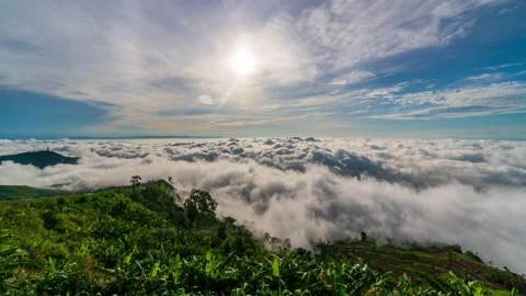 4K Time lapse clouds as the sky sunrise fog form misty nature ridge mountains  Stock Footage 148152325