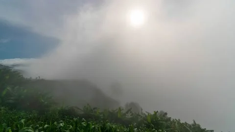4K Time lapse clouds as the sky sunrise fog form misty nature ridge mountains  Stock Footage 148155083