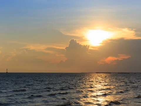 4K Time lapse : Clouds spread across the sky before sunset at Bangpu seaside. Stock Footage 74486545