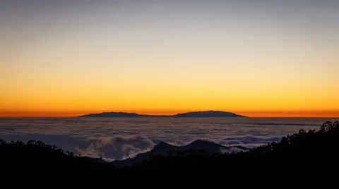 4K Time Lapse Clouds Sunset Trees Silhouette Volcano La Palma Canary Islands Stock Footage 66778284