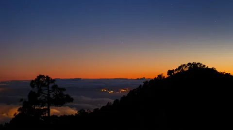 4K Time Lapse Clouds Sunset Trees Silhouette Tenerife Canary Islands Spain Stock Footage 66782314