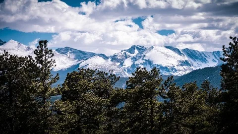 4k Time Lapse of Clouds, Trees, and Mountains in Rocky Mountain National Park Stock Footage 108115271