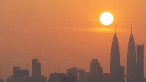 4K Time lapse cloudy and haze sunset over downtown Kuala Lumpur, Malaysia. Stock Footage 113675398