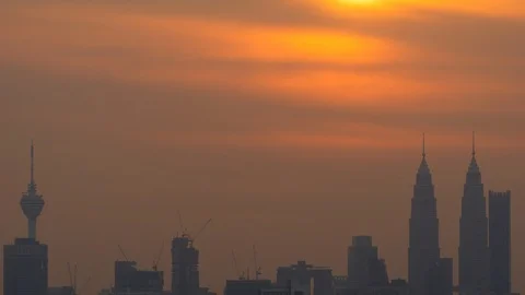 4K Time lapse cloudy and haze sunset over downtown Kuala Lumpur, Malaysia. Stock Footage 113740238