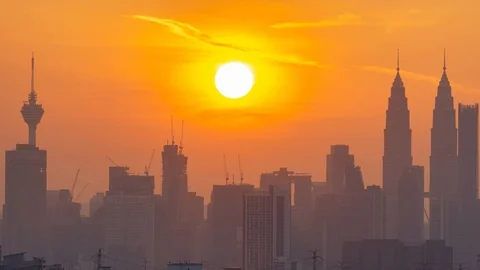 4K Time lapse cloudy and haze sunset over downtown Kuala Lumpur, Malaysia. 스톡 동영상 113964136