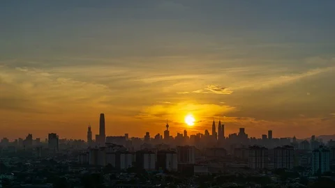4K Time lapse cloudy and haze sunset over downtown Kuala Lumpur, Malaysia. Stock Footage 114032438
