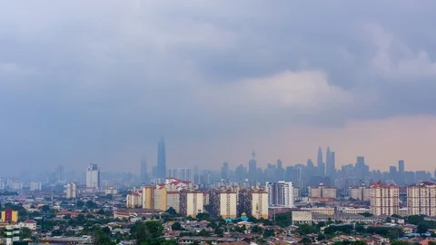 4K Time lapse cloudy and haze sunset over downtown Kuala Lumpur, Malaysia. Zoom Stock Footage 114316526