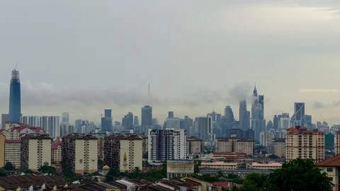 4K Time lapse of cloudy day over downtown Kuala Lumpur, capital city of Malaysia Stock Footage 91333719