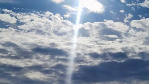 4K Time Lapse Cloudy Sky with Big Sunbeam. Blue Clear Summer Sky. Stock Footage 204064504