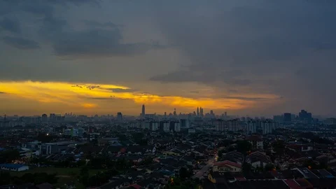 4K Time lapse of cloudy sundown over downtown Kuala Lumpur Stock Footage 90470912